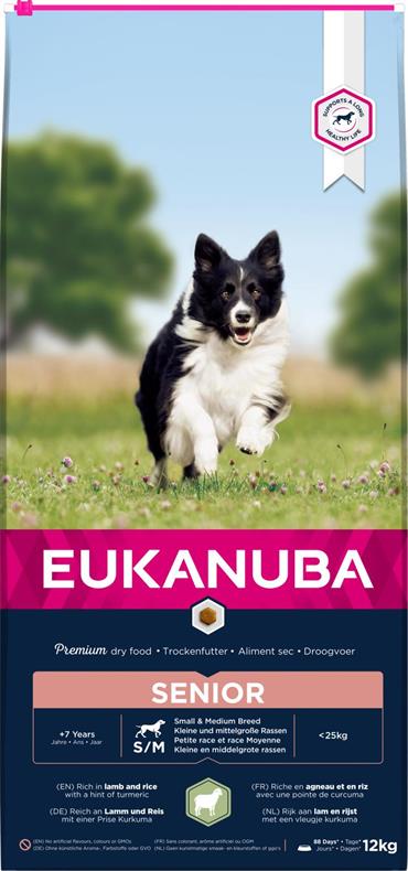 Eukanuba Senior Small/Medium Breed Lam & Ris. 12 kg. IKKE LAGERVARE - op til plus 2 ugers leveringstid