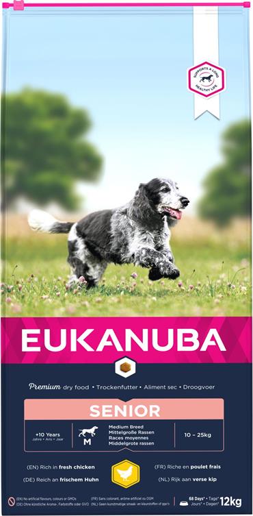 Eukanuba Senior Medium Breed med Kylling. 12 kg. IKKE LAGERVARE - op til plus 2 ugers leveringstid