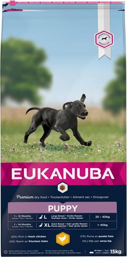 Eukanuba Puppy Large Breed med Kylling. 15 kg. IKKE LAGERVARE - op til plus 2 ugers leveringstid
