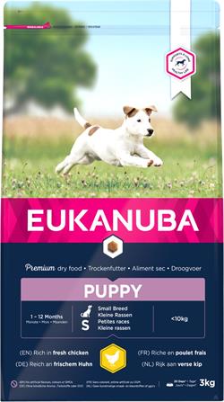 Eukanuba Puppy Small Breed med Kylling. 3 kg. IKKE LAGERVARE - op til plus 2 ugers leveringstid