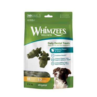 Whimzees Alligator. Tandrensende tyggeben til MEDIUM hund. 12 stk.