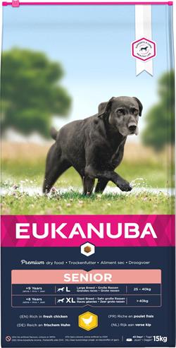 Eukanuba Senior Large Breed med Kylling. 15 kg. IKKE LAGERVARE - op til plus 2 ugers leveringstid