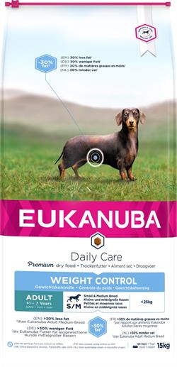 Eukanuba DailyCare Adult Small&Medium Breed weight Control. 15 kg. IKKE LAGERVARE - op til plus 2 ugers leveringstid