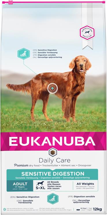 Ekukanuba DailyCare Adult All Breeds Sensitive Digestion. 12 kg. IKKE LAGERVARE - op til plus 2 ugers leveringstid