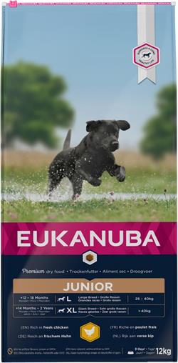 Eukanuba Junior Large Breed med Kylling. 12 kg. IKKE LAGERVARE - op til plus 2 ugers leveringstid