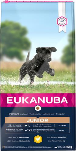 Eukanuba Junior Large Breed med Kylling. 15 kg. IKKE LAGERVARE - op til plus 2 ugers leveringstid
