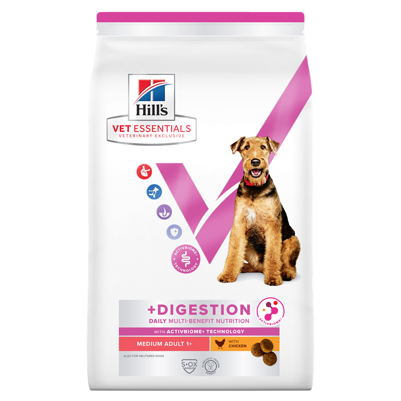 Hill's VET ESSENTIALS + DIGESTION Adult Medium tørfoder til hunde med kylling 10 kg.