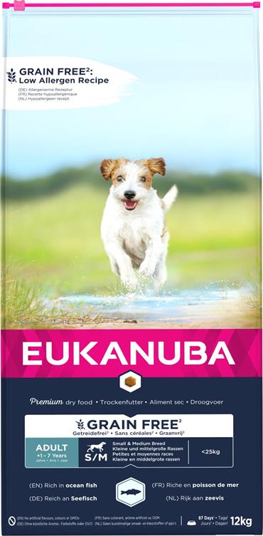 EUKANUBA Adult Small/Medium Grainfree (kornfri) med havfisk 12 kg