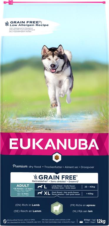 EUKANUBA Adult Large Breed Grainfree (Kornfri) med lam 12 kg IKKE LAGERVARE - op til plus 2 ugers leveringstid