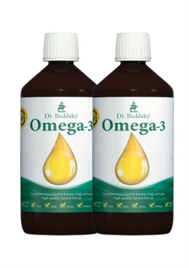 Dr. Baddakys Fiskeolie. Tilskudsfoder med omega3 fedtsyre til hund, kat og hest. 2 x 1000 ml.