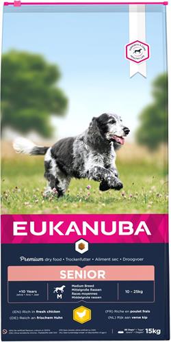 Eukanuba Senior Medium Breed med Kylling. 15 kg. IKKE LAGERVARE - op til plus 2 ugers leveringstid