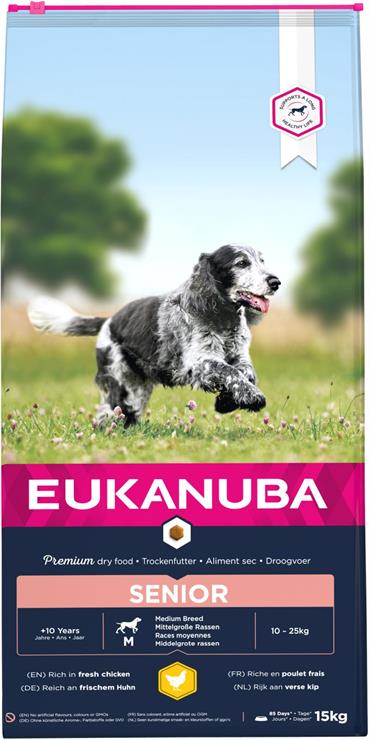 Eukanuba Senior Medium Breed med Kylling. 15 kg. IKKE LAGERVARE - op til plus 2 ugers leveringstid