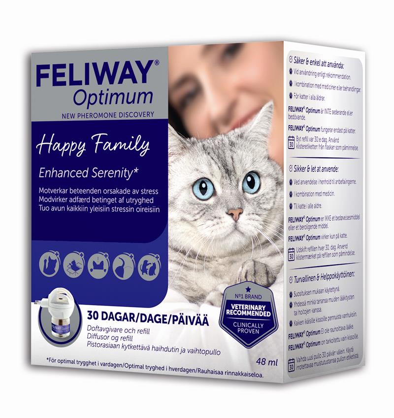 Feliway Optimum, + Refill. Mod stress og uønsket adfærd hos katte. Diffusor + 48 ml