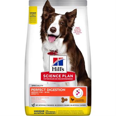 Hill\'s Science Plan Adult Perfect Digestion Medium Breed med Kylling og Ris. 14 kg. 