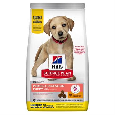 Hill\'s Science Plan Puppy Perfect digestion Large Breed med Kylling & Ris. 14,5 kg. 